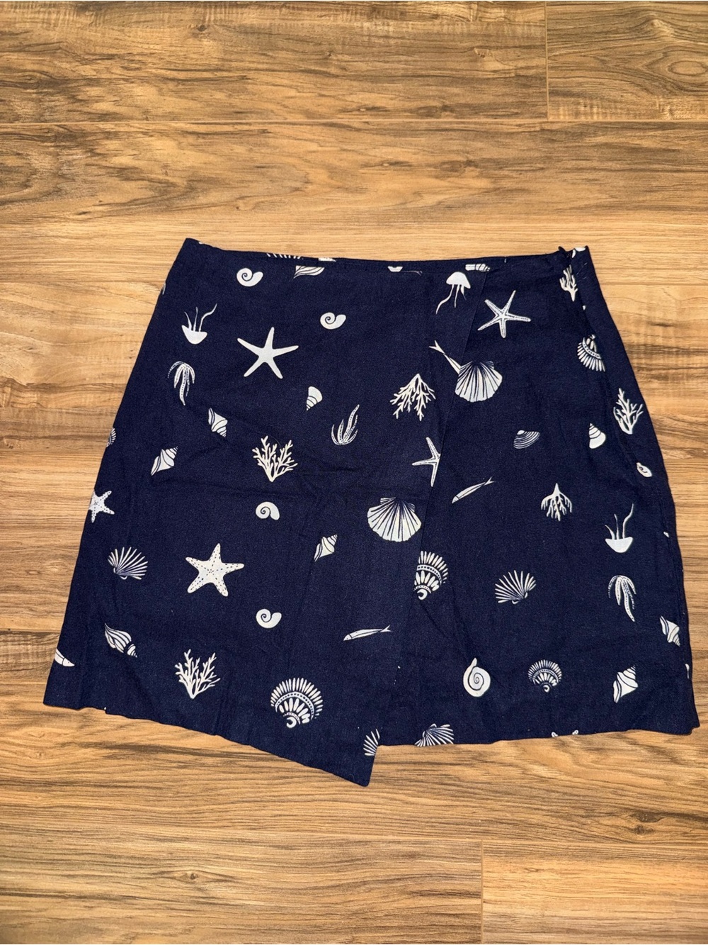 Navy Seashell Print Skirt
